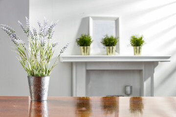 Desk of free space and home interior 