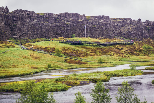 So called Law Rock and Oxara River in Thingvellir park, Iceland