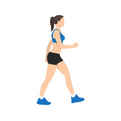 Woman doing cardio walking exercise flat vector illustration isolated on white background