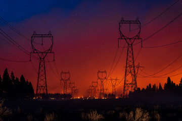 Wildfire Burning Under Power Grid