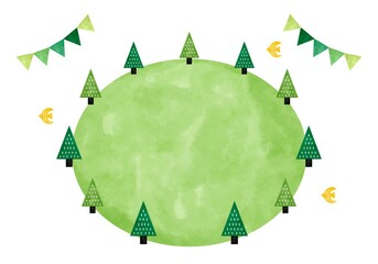 木とガーランドの広場　水彩ベクターイラスト © newmin