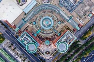 Aerial view of Colombo shopping center in Lisbon downtown at sunset, Lisbon, Portugal.