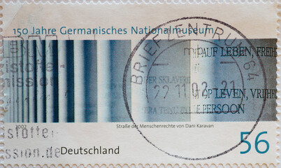 GERMANY - CIRCA 2002 : a postage stamp from Germany, showing a graphic: Street of Human Rights. 150...