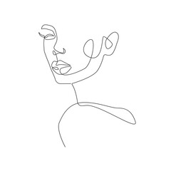 Trendy Line Art Woman Drawing. Minimalistic Black Lines Drawing. Female Face Continuous One Line Abstract Illustration. Modern Scandinavian Design. Vector EPS 10