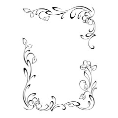 frame 92. decorative frame with stylized flowers on stems with leaflets and curls in black lines on a white background