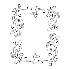 frame 93. decorative frame with stylized flowers on stems with leaflets and curls in black lines on a white background