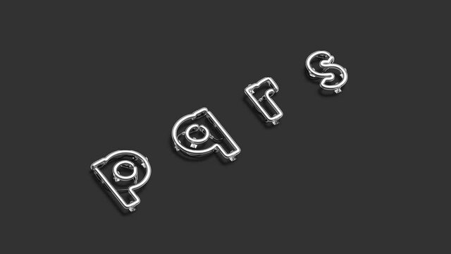 Neon p q r s symbols, broken glowing font mockup