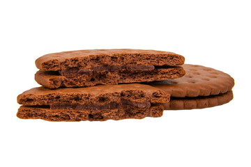 Brown sandwich cookies isolated on the white background