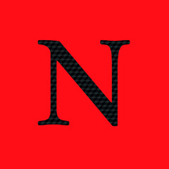 Letter N textured in opaque black metal look editable vector on red background