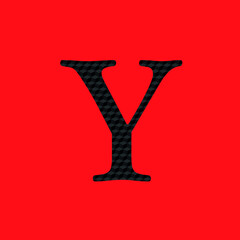 Letter Y textured in opaque black metal look editable vector on red background