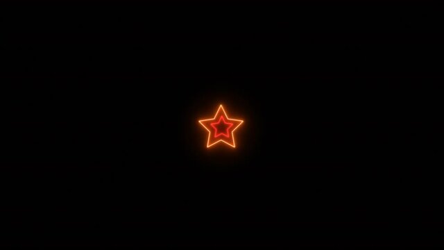 Neon Star On A Black Background Multiplies, New Bright Outlines Of The Stars Are Increasing And Decreasing In Size