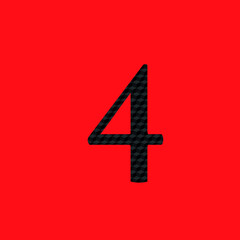 number 4 four in texture with opaque black metal appearance editable vector on red background