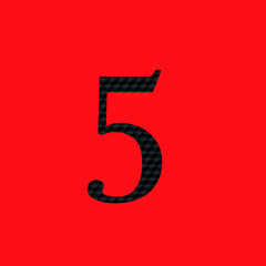 number 5 five in texture with opaque black metal appearance editable vector on red background