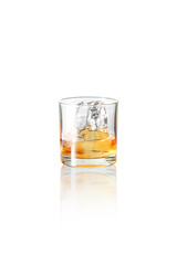 Whiskey and ice in a shot glass,with Clipping Path.