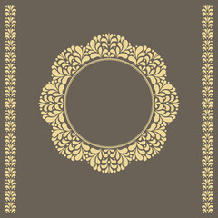 Decorative frame Elegant vector element for design in Eastern style, place for text. Floral golden and gray border. Lace illustration for invitations and greeting cards
