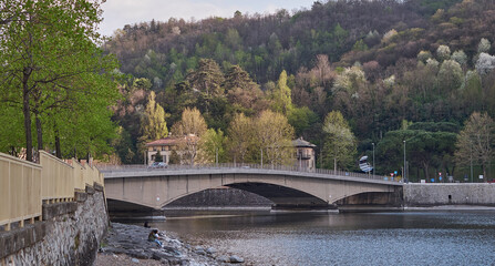 Fototapeta na wymiar View over John Fitzgerald Kennedy Bridge, in the city of Lecco, Italy