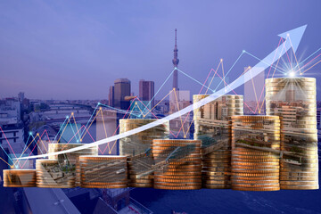 Stock market, gold spot,,Retail market, or  trading graph and candlestick chart suitable for financial investment concept. Forex trading ,  Digital economy.