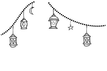 Simple Hand Draw Sketch Vector, Colorful Lantern, Star and Moon, Element Design or Template for Ramadan Kareem Greeting Card, Banner, Flyer and poster, Lantern
