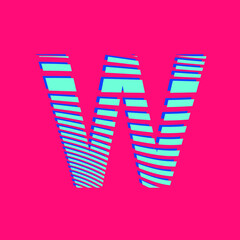Letter W textured in curved lines, sports style, editable vector