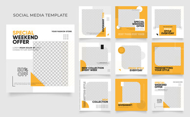 Fototapeta na wymiar social media template banner blog fashion sale promotion. fully editable instagram and facebook square post frame puzzle organic sale poster. fresh yellow element shape vector background