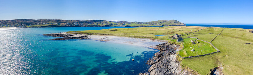 Aerial view of Dunmore Head by Portnoo in County Donegal, Ireland.