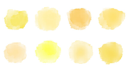 Set of yellow watercolor brush isolate on white, vector.