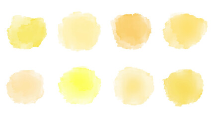Set of yellow watercolor brush isolate on white, vector.