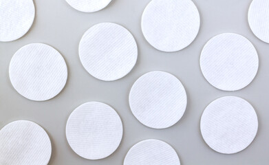 Fototapeta na wymiar Set of white cleansing cotton pads or discs