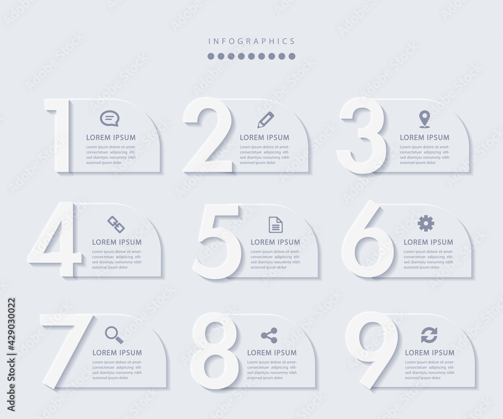 Wall mural vector elegant simple refined style infographic design ui template 9 number labels and icons