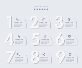 Vector elegant simple refined style infographic design UI template 9 number labels and icons