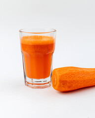 a glass of brand fresh juice on a white background