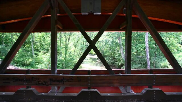 Interior of Helmick Mill Covered Bridge in Ohio, United States
