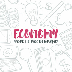Economy Doodle Banner Icon. Business Vector Illustration Hand Drawn Art. Line Symbols Sketch Background.
