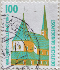 GERMANY - CIRCA 1989 : a postage stamp from Germany, showing sights in Germany. Grace Chapel Altötting