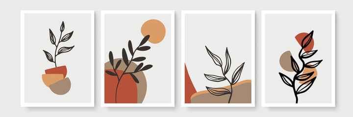 Set of abstract boho floral artistic templates. Good for poster, wall decor, home decor, card, invitation, flyer, cover, banner, placard, brochure and other graphic design.