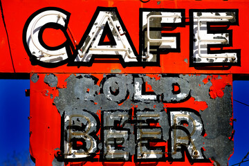 Old Roadside Cold Beer Sign Vintage Americana Cafe