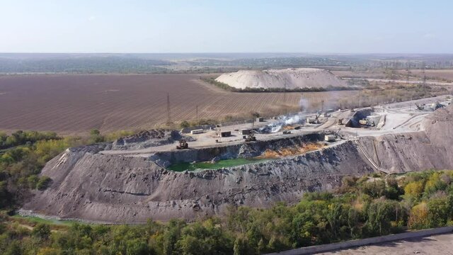 Metallurgical Plants slag reprocessing workshop. Slag in metallurgy - a by-product or a departure from metal production. Aerial view