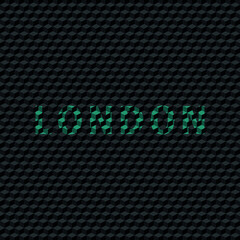 text "LONDON" airport departure notice in blue color on black background, editable vector