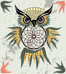 Dreamcatcher with owl. Zentangle. Abstract bird. Mystic symbol. American Indians symbol. for spiritual relaxation