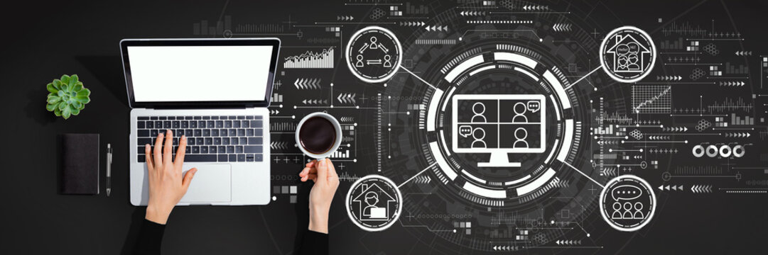 Online meeting theme with person using laptop computer