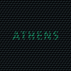 text "ATHENS" airport departure notice in blue color on black background, editable vector