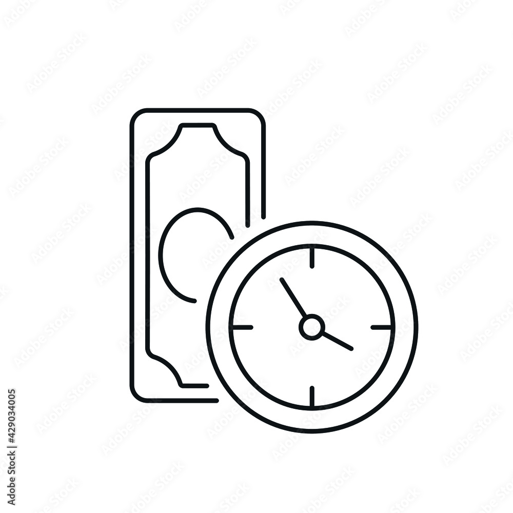 Poster clock with banknote linear icon. time management. thin line customizable illustration. contour symbo