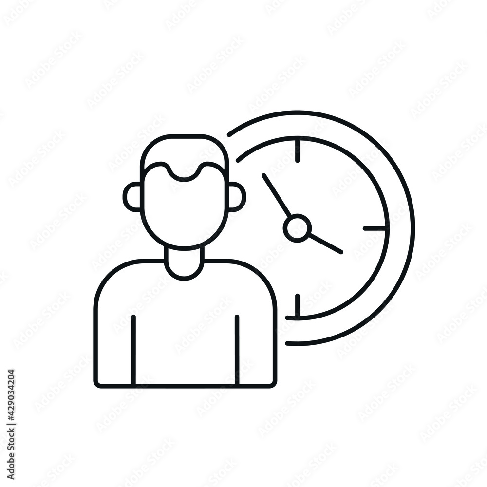 Aufkleber man with a clock linear icon. time management. thin line customizable illustration. contour symbol. 