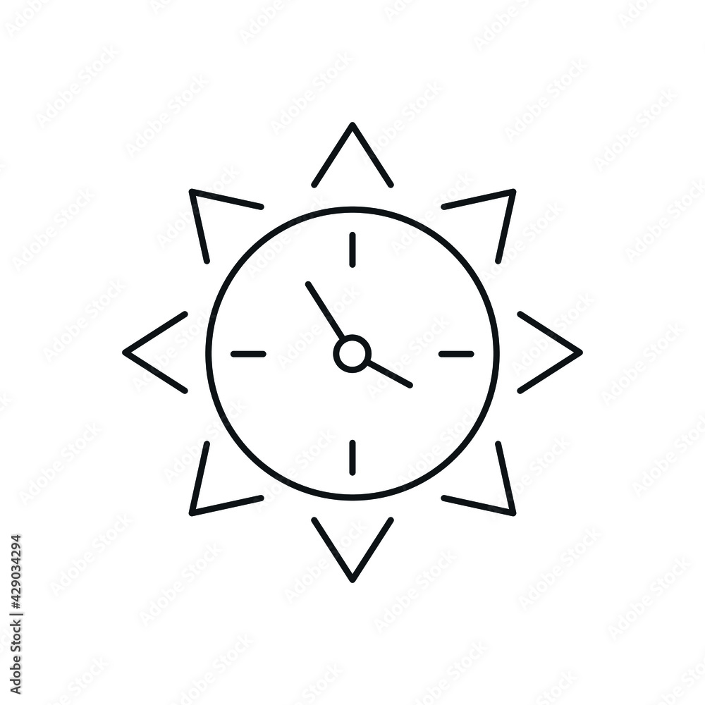 Poster sun clock linear icon. time management. thin line customizable illustration. contour symbol. vector 