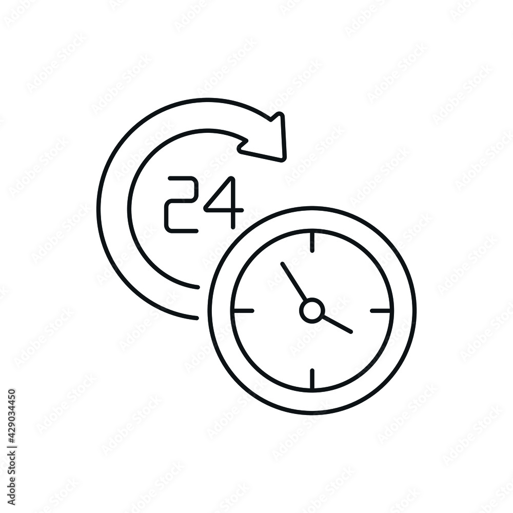 Poster 24 hours a day linear icon. time management. thin line customizable illustration. contour symbol. ve