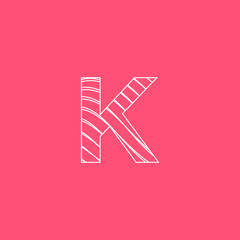 letter K uppercase logo with curved lines inside pink vector