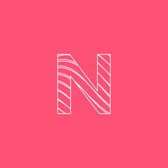 letter N uppercase logo with curved lines inside pink vector
