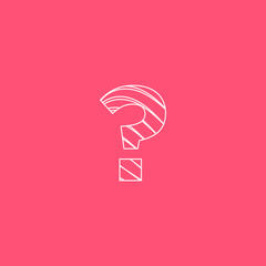 question symbol uppercase logo with curved lines inside pink vector