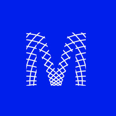 letter M with texture of curved lines that form a lattice