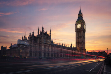 Fototapeta na wymiar Big Ben at sunset from the Westminster Bridge, London, England, United Kingdom